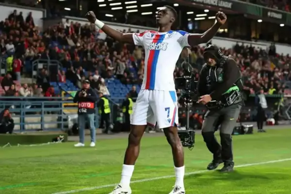 Ismaïla Sarr celebrating a goal for Crystal Palace during a European match