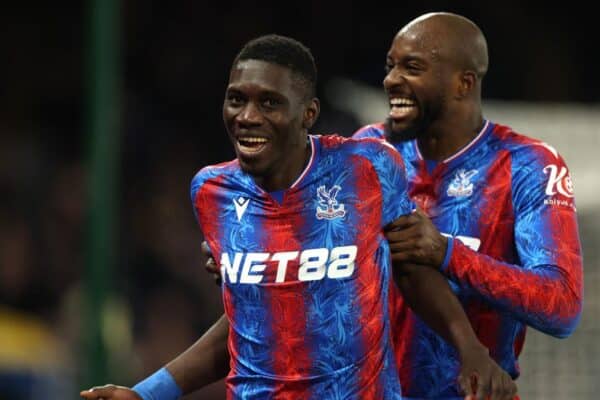 Ismaïla Sarr celebrating a goal for Crystal Palace in the Conference League