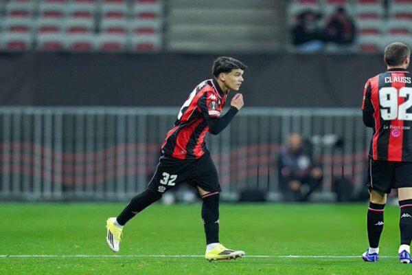 Kaïl Boudache celebrating after scoring for OGC Nice