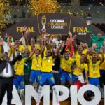 Mamelodi Sundowns players celebrating CAF Champions League title