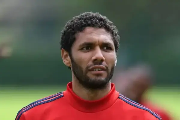 Mohamed Elneny reacting emotionally after Arsenal won the Premier League title