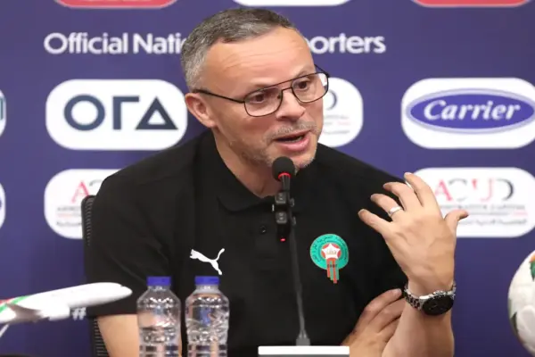 Morocco coach Mohamed Ouahbi announcing the World Cup squad