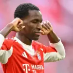 Nicolas Jackson celebrating after scoring for Bayern Munich