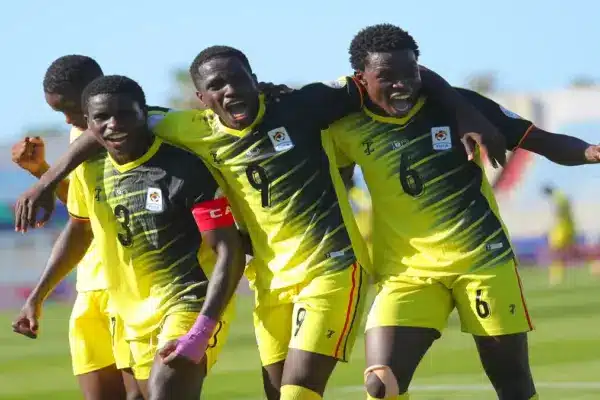 Uganda U17 players celebrating victory against Mali in AFCON preparation match