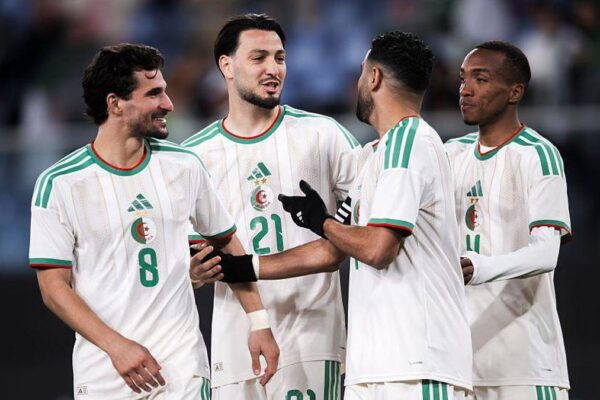 Algeria players celebrate during a 4-0 victory over Bolivia in their final World Cup warm-up match.
