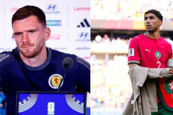 Andy Robertson and Achraf Hakimi during football action