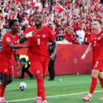 Canada national team players applauding supporters after match