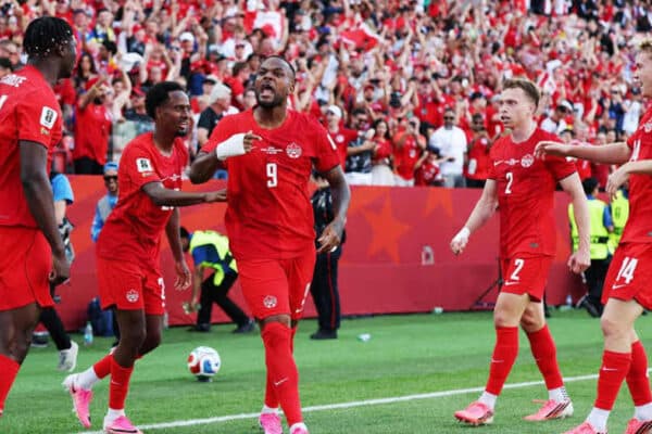 Canada national team players applauding supporters after match