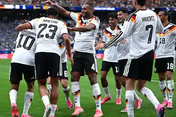 Germany players celebrating during their 7-1 victory over Curaçao