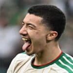 Algeria midfielder Ibrahim Maza dribbles past an opponent during the 2026 FIFA World Cup.