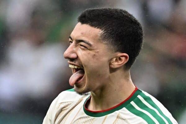 Algeria midfielder Ibrahim Maza dribbles past an opponent during the 2026 FIFA World Cup.