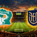 Players of Ivory Coast and Ecuador before their World Cup Group E match