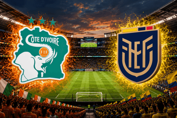 Players of Ivory Coast and Ecuador before their World Cup Group E match