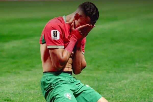 Soufiane Rahimi celebrates after scoring for Morocco against Haiti