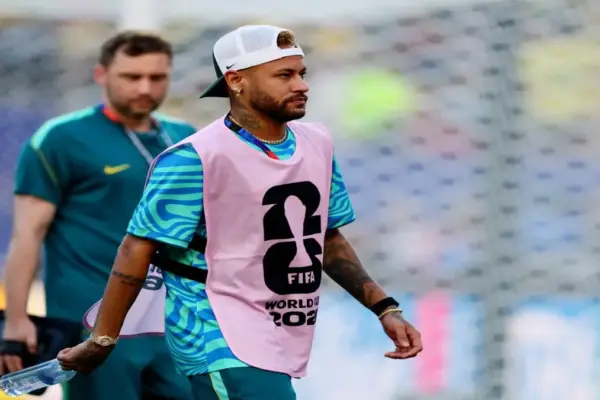 Neymar training on the pitch during Brazil's World Cup camp