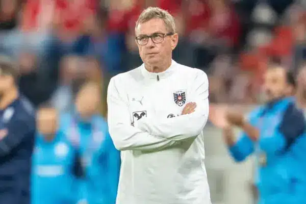 Austria players train under Ralf Rangnick before the World Cup match against Algeria.