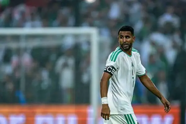 Riyad Mahrez celebrates during Algeria's 2026 FIFA World Cup match against Austria.
