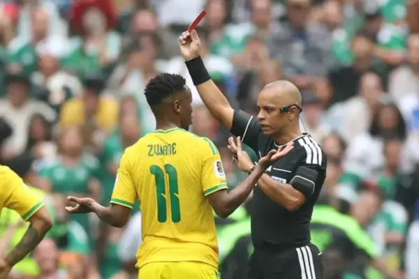 South Africa players react during their World Cup opener against Mexico after receiving red cards.