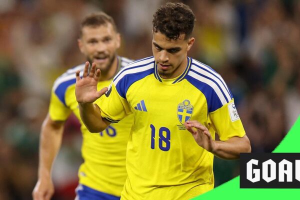 Yasin Ayari after scoring for Sweden against Tunisia at the World Cup