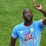 Yoane Wissa celebrates after scoring for DR Congo against Uzbekistan at the 2026 World Cup.