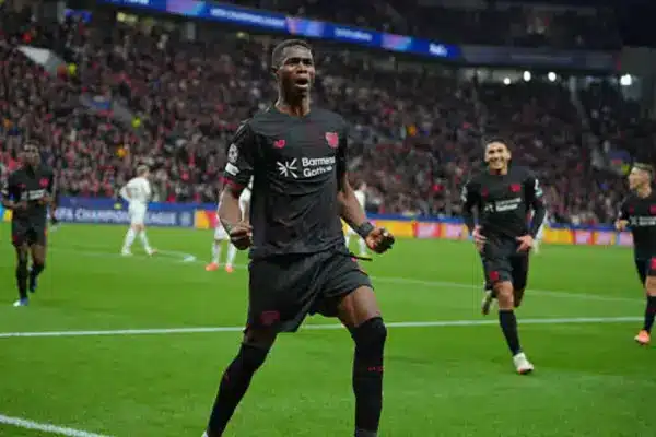 Christian Kofane on target for Leverkusen
