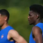 Aurélien Tchouaméni training with the France national team ahead of the 2026 World Cup semi-final against Spain.