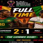 Cameroon players celebrate during their 2-1 victory over Mali at the 2026 Women's Africa Cup of Nations.