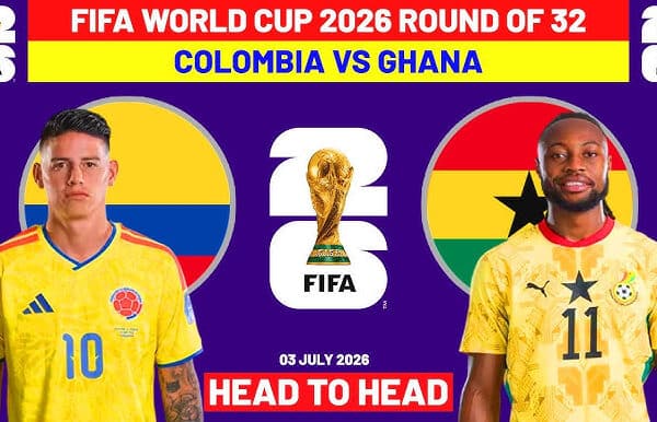 Colombia and Ghana players ahead of their World Cup 2026 knockout match.