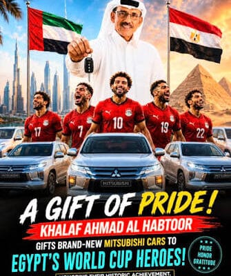 Members of Egypt's World Cup delegation receive new Mitsubishi cars from Khalaf Ahmad Al Habtoor.