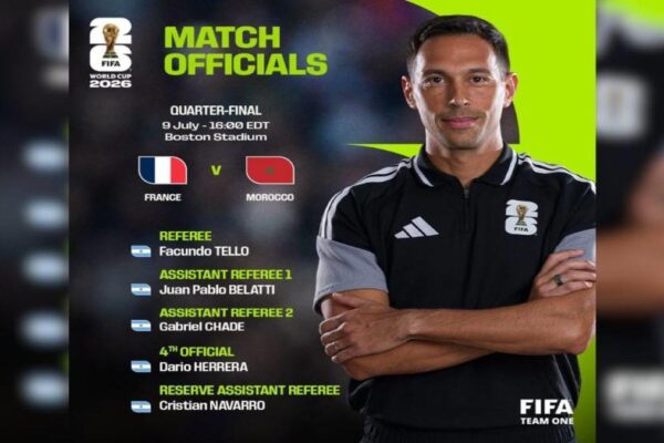 Argentinian referee Facundo Tello appointed for France vs Morocco World Cup 2026 quarter-final