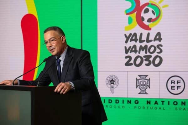 FRMF president Fouzi Lekjaa addresses officials during a meeting on preparations for the 2030 FIFA World Cup.