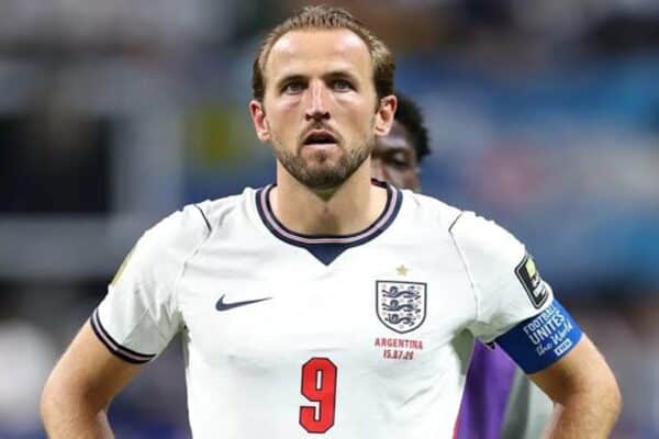England captain Harry Kane reacts after the team's World Cup semi-final defeat to Argentina.