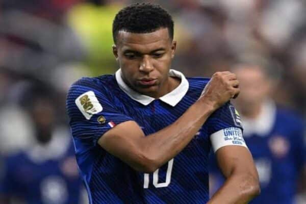 France captain Kylian Mbappé reacts after the 2-0 World Cup semi-final defeat to Spain.