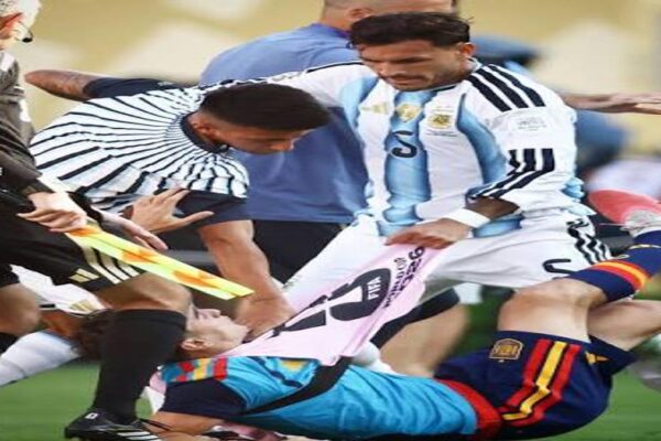 Argentina midfielder Leandro Paredes during the World Cup final before being sent off after the match.