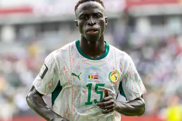 Senegal's Krépin Diatta reacts after the Lions' World Cup 2026 defeat to Belgium
