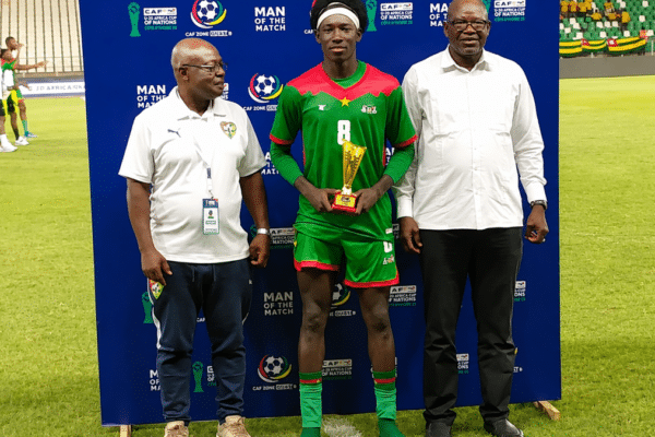 Mohamed Zongo celebrates after scoring for Burkina Faso U20 against Togo at the 2026 WAFU-B Tournament.