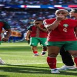 Morocco players celebrate during the 2026 FIFA World Cup after reaching the quarter-finals.