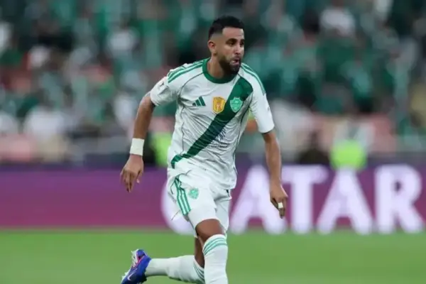 Riyad Mahrez during a match as reports link the former Algeria captain with a return to European football.