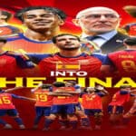 Spain players celebrate after defeating France to reach the 2026 World Cup final.
