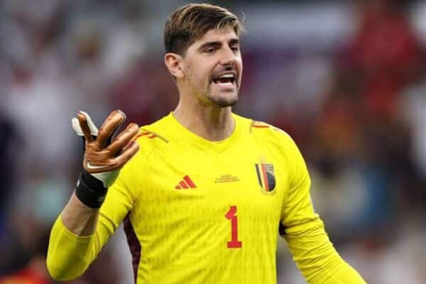 Thibaut Courtois celebrating Belgium’s victory against USA at the 2026 World Cup