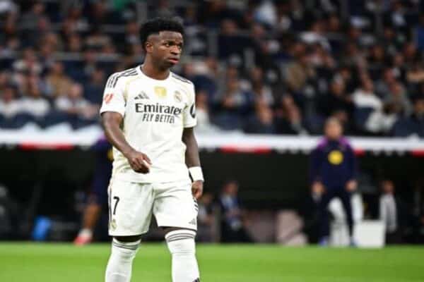 Vinicius Jr wearing Real Madrid colours during a football match