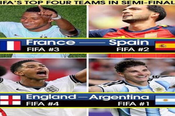 rance, Spain, Argentina and England reach the 2026 FIFA World Cup semi-finals.