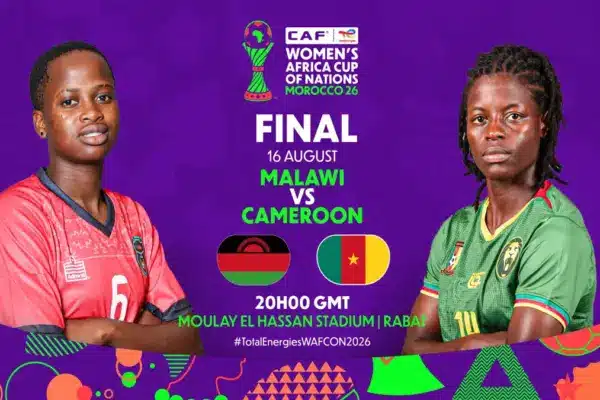 Cameroon and Malawi players preparing for the Women's AFCON 2026 final