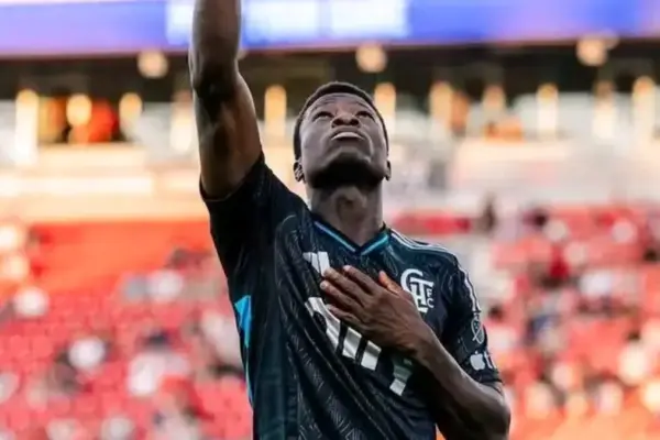 Rodolfo Aloko celebrates after scoring for Charlotte FC against Toronto