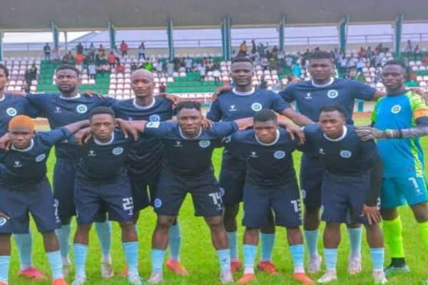 Barau FC players celebrate during their 2-0 NPFL victory over Abia Warriors at the Sani Abacha Stadium.