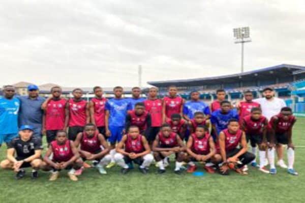 Inter Lagos players celebrate their historic 1-0 victory over Enyimba in the Nigeria Premier Football League.