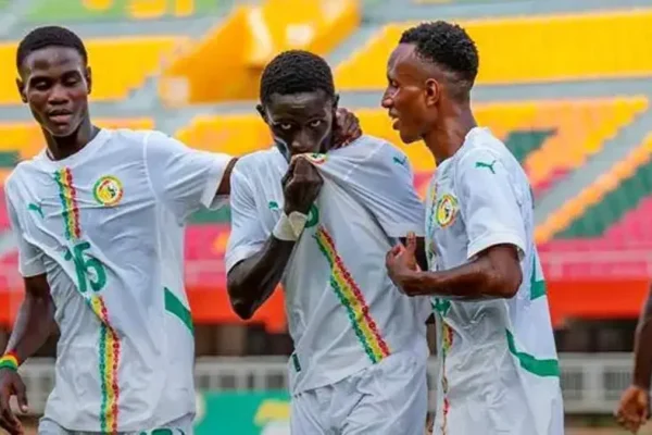 Senegal U20 players celebrating during their 3-0 win over DR Congo