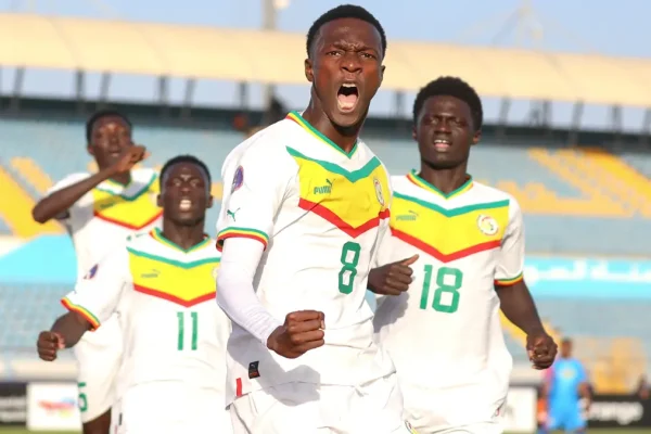 Senegal U20 players celebrate during their friendly against DR Congo